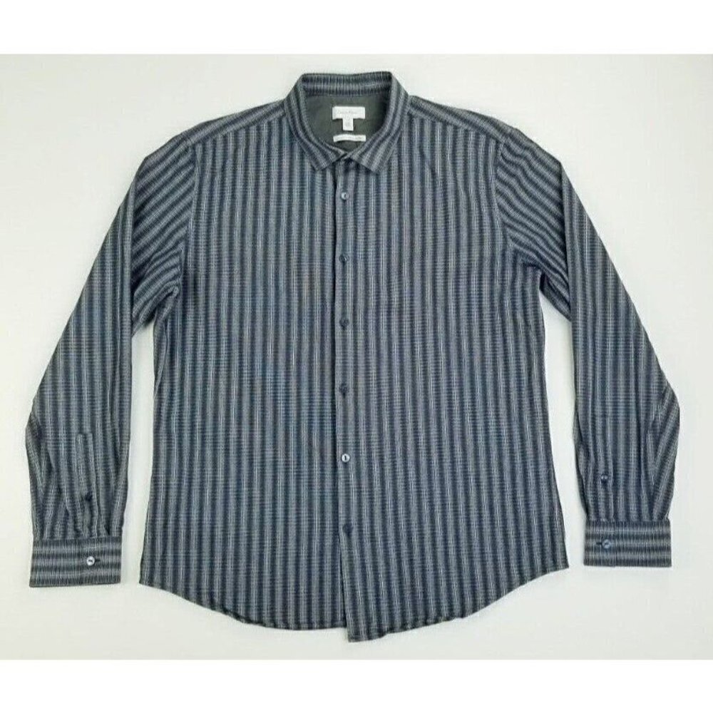 Calvin Klein Large Body Fit Men's Blue Charcoal Gray White Strip Long Sleeve